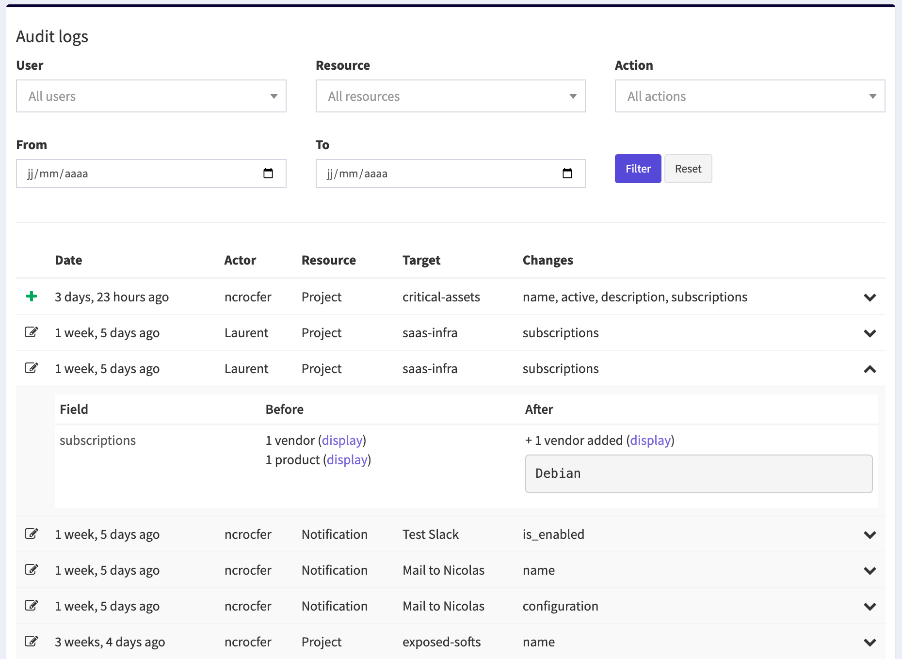 OpenCVE Audit Logs